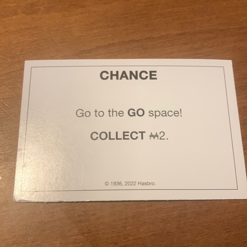 Monopoly Move To Go Card
